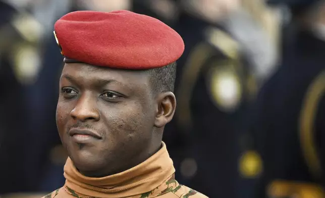 Burkina Faso President Ibrahim Traore attends the Victory Day military parade in Moscow, Russia, Friday, May 9, 2025, during celebrations of the 80th anniversary of the Soviet Union's victory over Nazi Germany during the World War II. (Sergei Bobylev/Photo host agency RIA Novosti via AP)