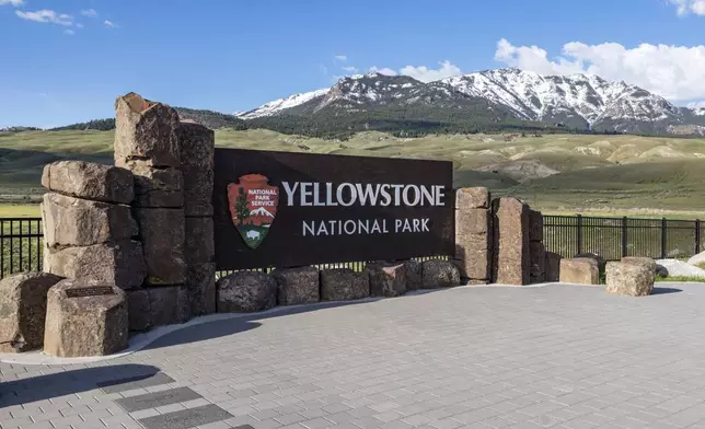 FILE - This photo provided by the National Park Service shows a sign marking the north entrance of Yellowstone National Park, May 7, 2018. (Jacob W. Frank/National Park Service via AP, File)