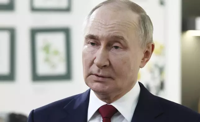 Russian President Vladimir Putin speaks to journalists after his phone talks with U.S. President Donald Trump at the Sirius Park of Science and Art outside Sochi, Russia, on Monday, May 19, 2025. (Vyacheslav Prokofyev, Sputnik, Kremlin Pool Photo via AP)