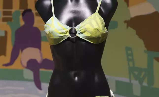 Just in time for bathing suit season, a bikini is shown at the Waves of Style Swimwear Through the Decades exhibit at HistoryMiami Museum Wednesday, May 7, 2025, in advance of opening Saturday in Miami. (AP Photo/Lynne Sladky)
