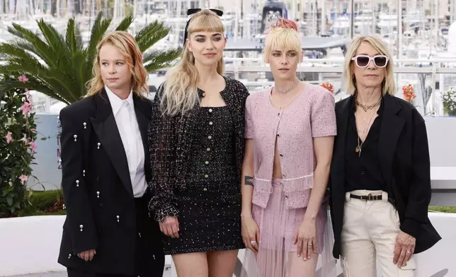 Thora Birch, from left, Imogen Poots, director Kristen Stewart and Kim Gordon pose for photographers at the photo call for the film 'The Chronology of Water' at the 78th international film festival, Cannes, southern France, Friday, May 16, 2025. (Photo by Joel C Ryan/Invision/AP)