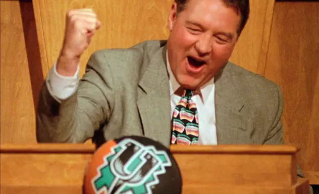 FILE - San Antonio Spurs Chairman of the Board Peter Holt reacts Sunday, May 18, 1997, in Secaucus, N.J., as the Spurs were selected to receive the first pick in the upcoming NBA draft. (AP Photo/Bill Kostroun, File)