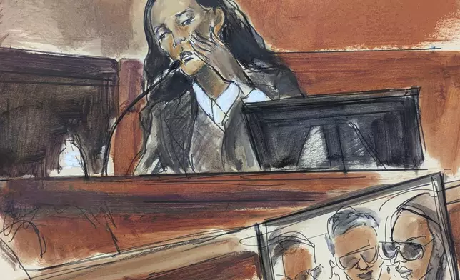 CORRECTS NAME SPELLING: Witness Dawn Richard testifies in Manhattan federal court during the sex trafficking and racketeering trial of Sean "Diddy" Combs, Monday, May 19, 2025, in New York. (Elizabeth Williams via AP)