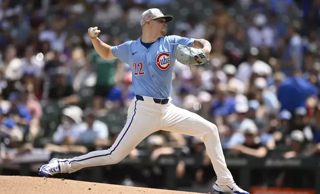 Chicago Cubs starter Cade Horton delivers a pitch during the first inning of a baseball game against the Chicago White Sox Friday, May 16, 2025, in Chicago. (AP Photo/Paul Beaty)