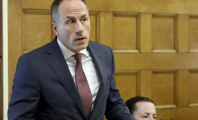 Prosecutor David Yannetti listens as Andre Porto of the Massachusetts State Police Crime Lab testifies during the trial of Karen Read in Norfolk Superior Court, Friday, May 16, 2025, in Dedham, Mass. (Mark Stockwell/The Sun Chronicle, Pool)