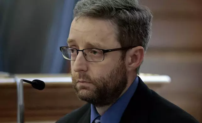 Nicholas Bradford, with Bode Technology lab, testifies in the retrial of Karen Read in the Norfolk Superior Court, Monday, May 19, 2025, in Dedham, Mass. (Pat Greenhouse/The Boston Globe via AP, Pool)