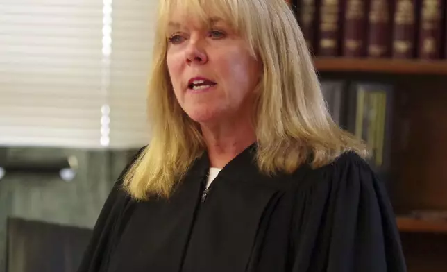 Judge Beverly Cannone, presiding in Norfolk Superior Court for the Karen Read trial in Dedham, Mass., Friday, May 2, 2025. (Mark Jarret Chavous/The Enterprise via AP, Pool)