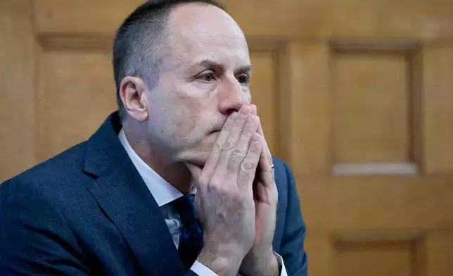 Defense attorney David Yannetti continues the questioning of Hannah Knowles, with the Massachusetts State Police Crime Laboratory on Monday, May 5, 2025, Dedham, Mass. (Pat Greenhouse/The Boston Globe via AP, Pool)