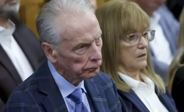 William and Janet Read, parents of defendant Karen Read, listen as Andre Porto of the Massachusetts State Police Crimbe Lab testifies during the trial of Karen Read in Norfolk Superior Court, Friday, May 16, 2025, in Dedham, Mass. (Mark Stockwell/The Sun Chronicle, Pool)