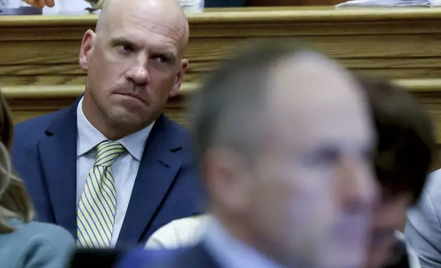 John O'Keefe, brother of murder victim John O'Keefe, listens to testimony during the Karen Read murder trial in Norfolk Superior Court in Dedham, Mass., Friday, May 9, 2025. (Mark Stockwell/The Sun Chronicle via AP, Pool)