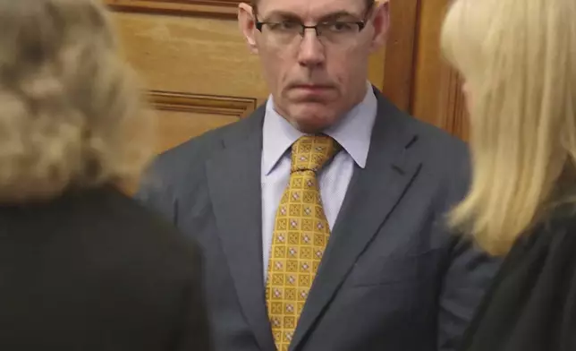 Prosecutor Hank Brennan stands in conference before Karen Read's trial at Norfolk Superior Court in Dedham, Mass., Friday, May 2, 2025. (Mark Jarret Chavous/The Enterprise via AP, Pool)