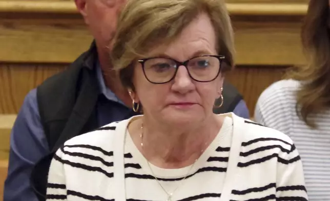 Peggy O'Keefe, mother of John O'Keefe, looks on during Karen Read's trial at Norfolk Superior Court in Dedham, Mass., Friday, May 2, 2025. (Mark Jarret Chavous/The Enterprise via AP, Pool)