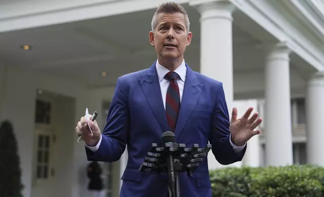 FILE - Transportation Secretary Sean Duffy speaks to the media at the White House, Tuesday, May 6, 2025, in Washington. (AP Photo/Evan Vucci, File)