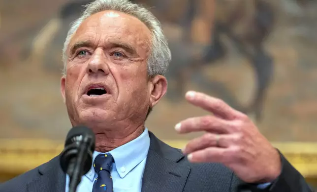 Health and Human Services Secretary Robert F. Kennedy Jr. speaks during an event in the Roosevelt Room at the White House, Monday, May 12, 2025, in Washington. (AP Photo/Mark Schiefelbein)