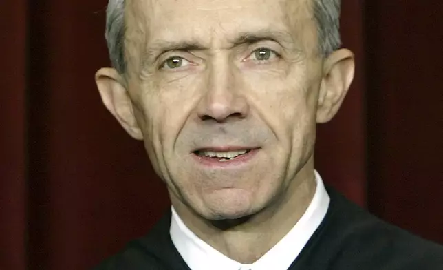 FILE - In this Dec. 5, 2003 file photo, U.S. Supreme Court Associate Justice David Souter poses during a group portrait session with the members of the U.S. Supreme Court, at the Supreme Court Building in Washington. (AP Photo/J. Scott Applewhite, File)