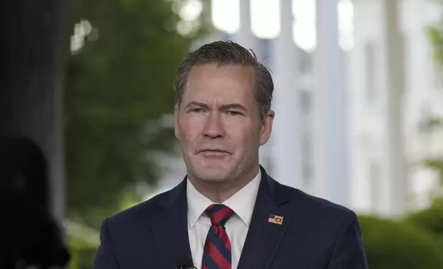 National Security Advisor Mike Waltz speaks during a television interview at the White House, Thursday, May 1, 2025, in Washington. (AP Photo/Alex Brandon)
