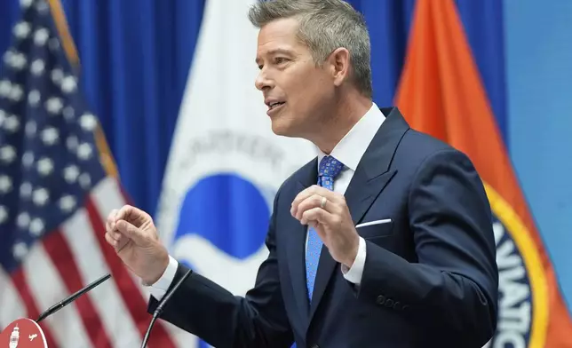 Transportation Secretary Sean Duffy announces a new air traffic control infrastructure plan, Thursday, May 8, 2025, in Washington. (AP Photo/Julia Demaree Nikhinson)