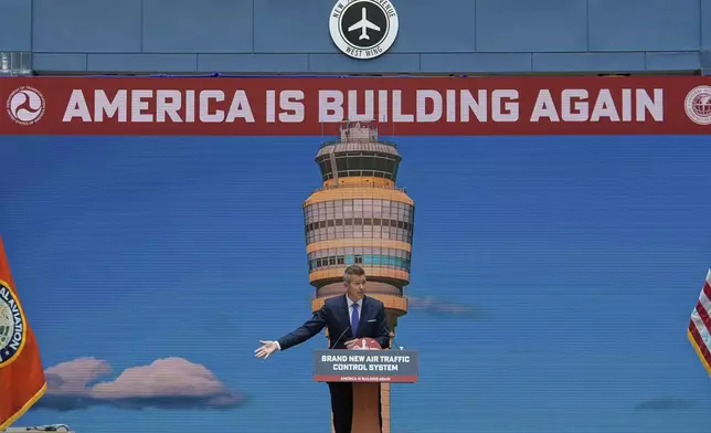 Transportation Secretary Sean Duffy announces a new air traffic control infrastructure plan, Thursday, May 8, 2025, in Washington. (AP Photo/Julia Demaree Nikhinson)