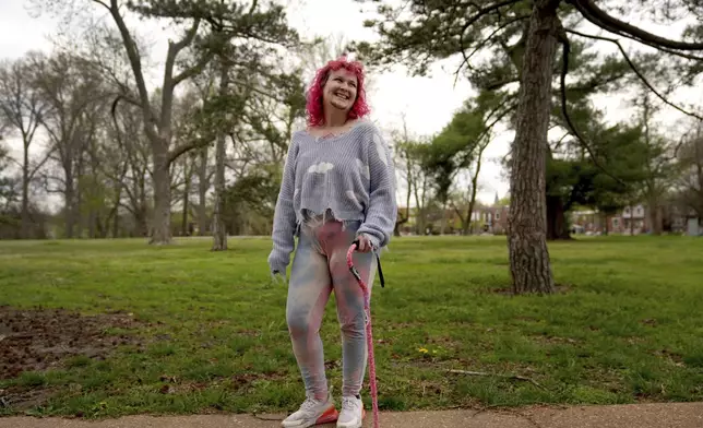 Bea Gonzalez, a transgender man who was kicked out of a domestic violence shelter in November 2021 along with his three children, poses for a photo, April 9, 2025, in St. Louis. (AP Photo/Jeff Roberson)