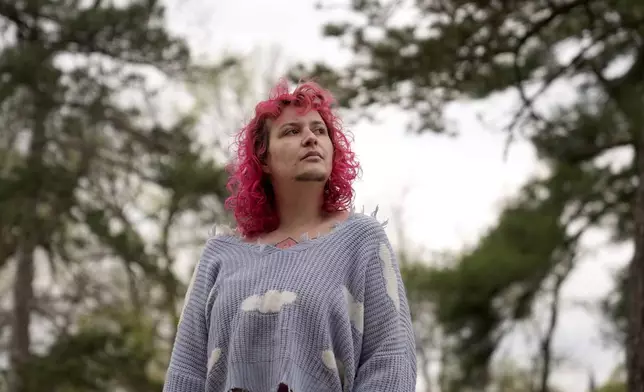 Bea Gonzalez, a transgender man who was kicked out of a domestic violence shelter in November 2021 along with his three children, poses for a photo, April 9, 2025, in St. Louis. (AP Photo/Jeff Roberson)