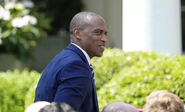 Secretary of Housing and Urban Development Scott Turner, arrives for a National Day of Prayer event in the Rose Garden of the White House, Thursday, May 1, 2025, in Washington. (AP Photo/Alex Brandon)