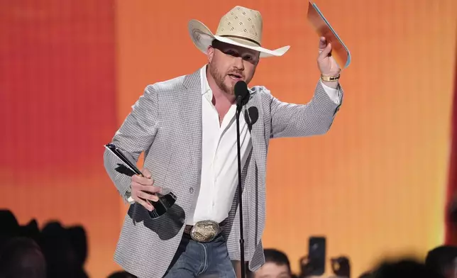 Cody Johnson accepts the award for song of the year for "Dirt Cheap" during the 60th annual Academy of Country Music Awards on Thursday, May 8, 2025, in Frisco, Texas. (AP Photo/Chris Pizzello)