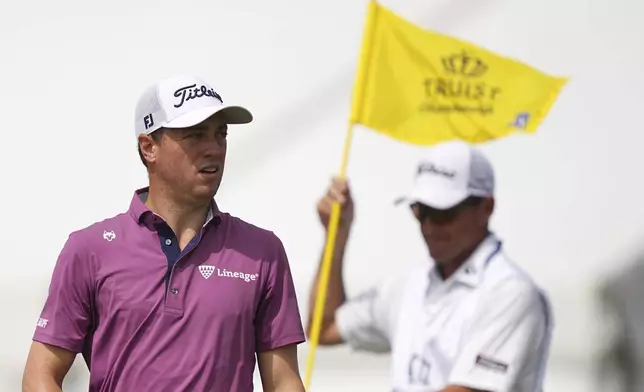 Justin Thomas walks on the sixth hole during the final round of the Truist Championship golf tournament at the Philadelphia Cricket Club, Sunday, May 11, 2025, in Flourtown. (AP Photo/Matt Rourke)
