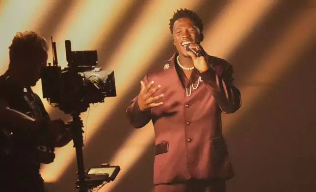 Claude from the Netherlands performs the song "C'est La Vie" during the dress rehearsal for the first semi-final of the 69th Eurovision Song Contest, in Basel, Switzerland, Monday, May 12, 2025. (AP Photo/Martin Meissner)