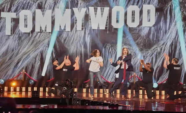 during the first semi-final of the 69th Eurovision Song Contest, in Basel, Switzerland, Tuesday, May 13, 2025. (AP Photo/Martin Meissner)