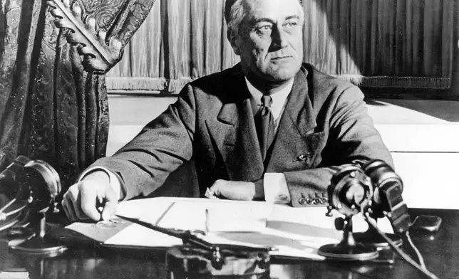 FILE - President Franklin D. Roosevelt delivers his first radio "Fireside Chat" in Washington in March 12, 1933. (AP Photo, File)