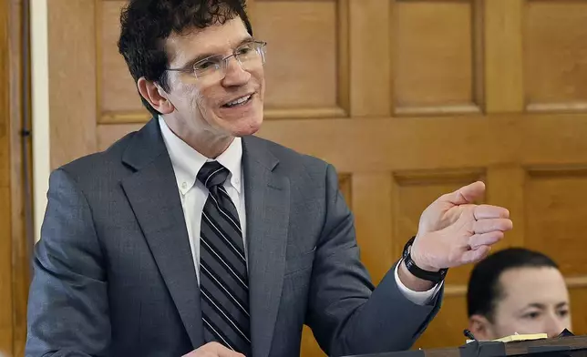 Read lawyer Robert Alessi cross examines accident reconstruction expert Dr. Judson Welcher during the Karen Read retrial at Norfolk Superior Court, Wednesday May 28, 2025, in Dedham, Mass. (Greg Derr/The Patriot Ledger via AP, Pool)