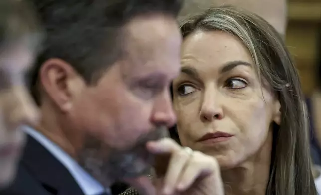 Defendant Karen Read during her retrial in Norfolk Superior Court, Thursday, May 29, 2025, in Dedham, Mass. (AP Photo/Mark Stockwell, Pool)