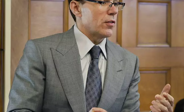 Prosecutor Hank Brennan questions Dr. Judson Welcher on the witness stand during the Karen Read retrial at Norfolk Superior Court, Wednesday May 28, 2025, in Dedham, Mass. (Greg Derr/The Patriot Ledger via AP, Pool)