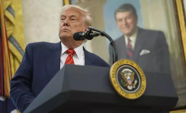 President Donald Trump speaks before Steve Witkoff is sworn as special envoy during a ceremony in the Oval Office of the White House, Tuesday, May 6, 2025, in Washington. (AP Photo/Mark Schiefelbein)