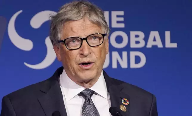 FILE - Bill Gates speaks during the Global Fund's Seventh Replenishment Conference, Sept. 21, 2022, in New York. (AP Photo/Evan Vucci, File)