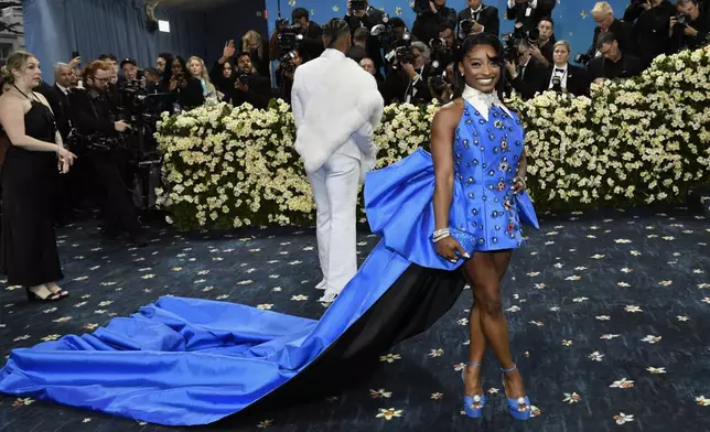 Simone Biles attends The Metropolitan Museum of Art's Costume Institute benefit gala celebrating the opening of the "Superfine: Tailoring Black Style" exhibition on Monday, May 5, 2025, in New York. (Photo by Evan Agostini/Invision/AP)