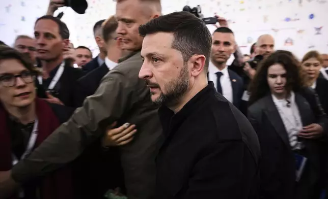 Ukraine's President Volodymyr Zelenskyy attends the 6th European Political Community summit Friday May 16, 2025 in Tirana, Albania. (Leon Neal/Pool via AP)