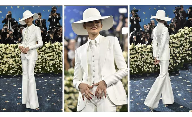 This combination photo shows Zendaya at The Metropolitan Museum of Art's Costume Institute benefit gala on May 5, 2025, in New York. (Photo by Evan Agostini/Invision/AP)