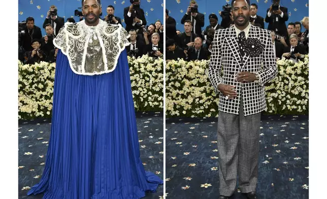 This combination photo shows Colman Domingo at The Metropolitan Museum of Art's Costume Institute benefit gala on May 5, 2025, in New York. (Photo by Evan Agostini/Invision/AP)