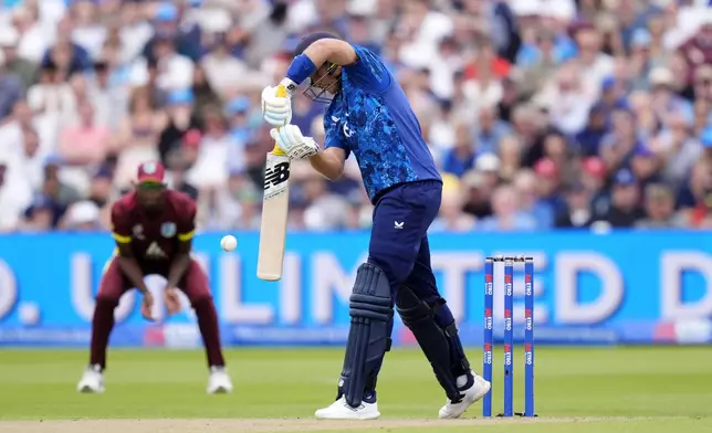 England's Joe Root bats during the First Men's One Day International match between England and West Indies at Edgbaston, Birmingham, England, Thursday May 29, 2025. (Nick Potts/PA via AP)