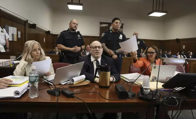 Harvey Weinstein appears in state court in Manhattan for his retrial on Friday, May 2, 2025 in New York. (Jefferson Siegel /The New York Times via AP, Pool)