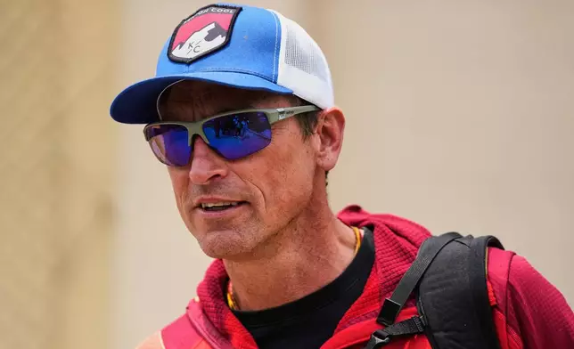 British mountaineer Kenton Cool who successfully completed his 19th summit of Mount Everest breaking his own record for the most ascents of the Everest by a non-Sherpa guide arrives at the airport in Kathmandu, Nepal, Tuesday, May 20, 2025. (AP Photo/Niranjan Shrestha)