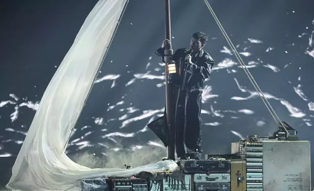 JJ from Austria performs the song "Wasted Love" during the Grand Final of the 69th Eurovision Song Contest, in Basel, Switzerland, Saturday, May 17, 2025. (AP Photo/Martin Meissner)