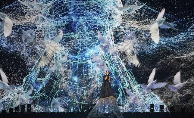 Klavdia from Greece performs the song "Asteromata" during the Grand Final of the 69th Eurovision Song Contest, in Basel, Switzerland, Saturday, May 17, 2025. (AP Photo/Martin Meissner)