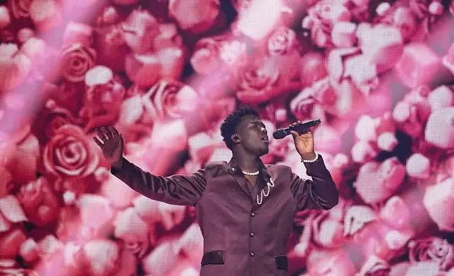 Claude from the Netherlands performs the song "C'est La Vie" during the Grand Final of the 69th Eurovision Song Contest, in Basel, Switzerland, Saturday, May 17, 2025. (AP Photo/Martin Meissner)