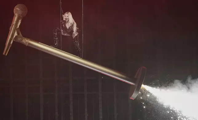 Tautumeitas from Latvia performs the song "Bur Man Laimi" during the Grand Final of the 69th Eurovision Song Contest, in Basel, Switzerland, Saturday, May 17, 2025. (AP Photo/Martin Meissner)
