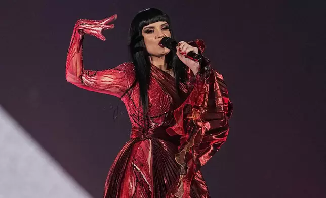 Shkodra Elektronike from Albania performs the song "Zjerm" during the Grand Final of the 69th Eurovision Song Contest, in Basel, Switzerland, Saturday, May 17, 2025. (AP Photo/Martin Meissner)