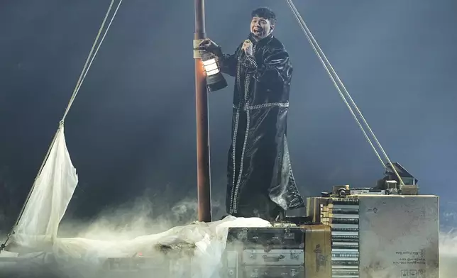 JJ from Austria performs the song "Wasted Love" during the Grand Final of the 69th Eurovision Song Contest, in Basel, Switzerland, Saturday, May 17, 2025. (AP Photo/Martin Meissner)