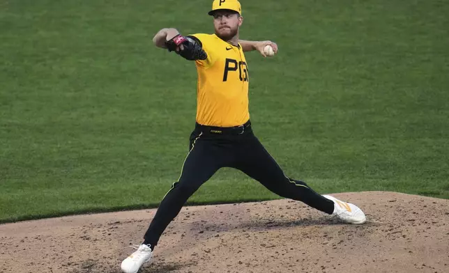Pittsburgh Pirates pitcher Bailey Falter delivers during the sixth inning of a baseball game against the Atlanta Braves in Pittsburgh, Friday, May 9, 2025. (AP Photo/Gene J. Puskar)