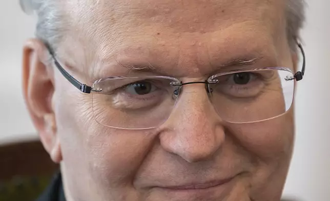 FILE - Cardinal Peter Erdo is interviewed by The Associated Press in Budapest, Hungary, on April 20, 2023. (AP Photo/Denes Erdos, File)